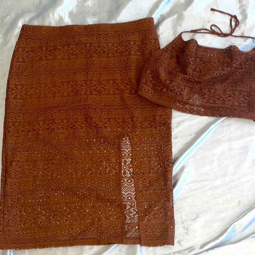 H and M Lace Halter Top and Midi Skirt Set Size L